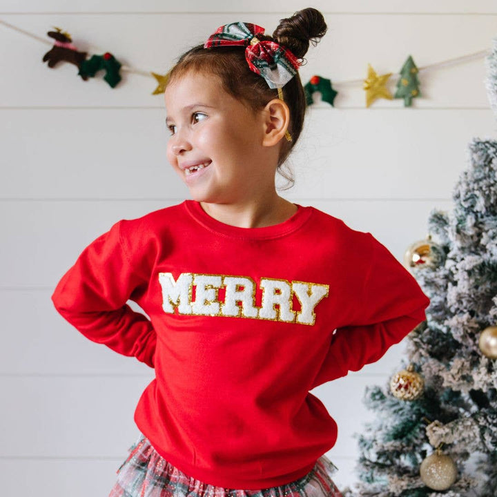 Merry Patch Christmas Sweatshirt - Kids Holiday Sweatshirt: 4T