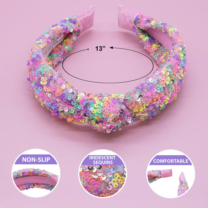 Kids Knot Headband - Sequin Knotted Hair Band Accessories: Blue