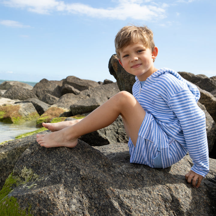 Portside Stripe Towelling Shorts-Hydrangea Blue