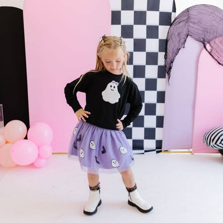 Girly Ghost Patch Halloween Sweatshirt - Kids Halloween: 5/6Y