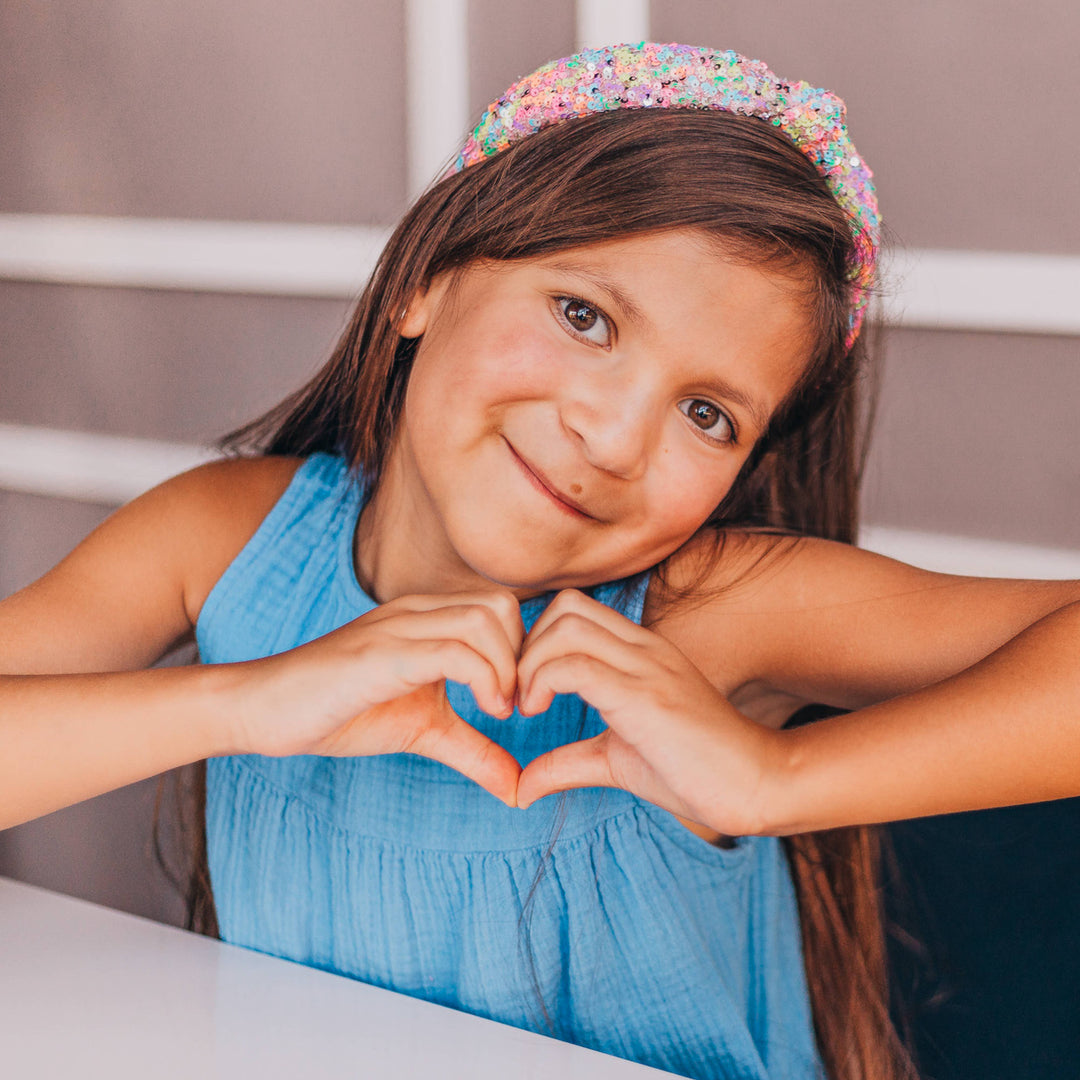 Kids Knot Headband - Sequin Knotted Hair Band Accessories: Blue