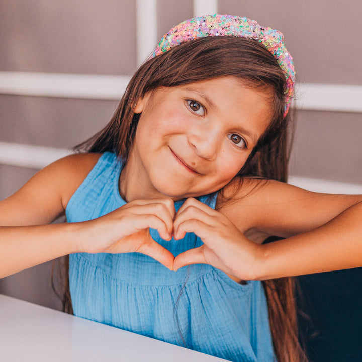 Kids Knot Headband - Sequin Knotted Hair Band Accessories: Blue