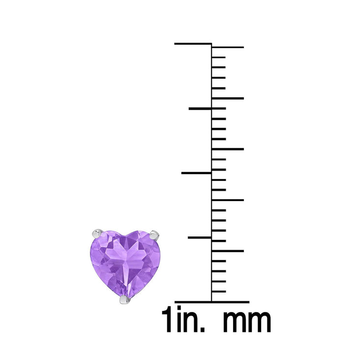 Heart CZ Stud Earrings in Sterling Silver (Purple)