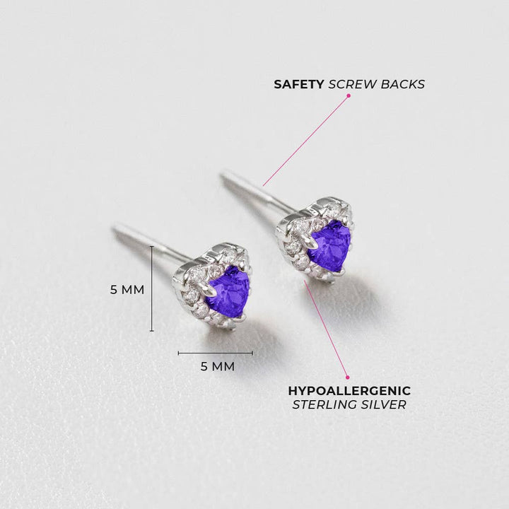 Princess Heart CZ Baby / Toddler Earrings - Sterling Silver: Pink