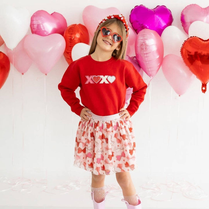 XOXO Sequin Patch Valentine's Day Sweatshirt - Kids Crewneck: 5/6Y