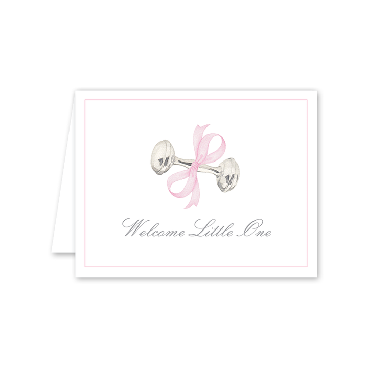 Rattle and Bow Pink Baby Card