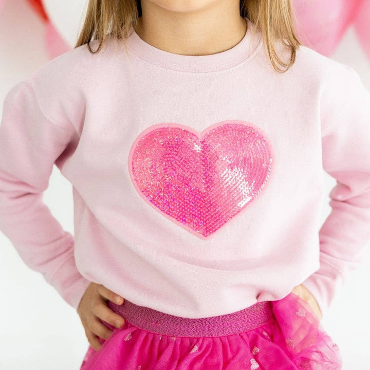 Heart Sequin Patch Valentine's Day Sweatshirt - Pink - Kids: 3T