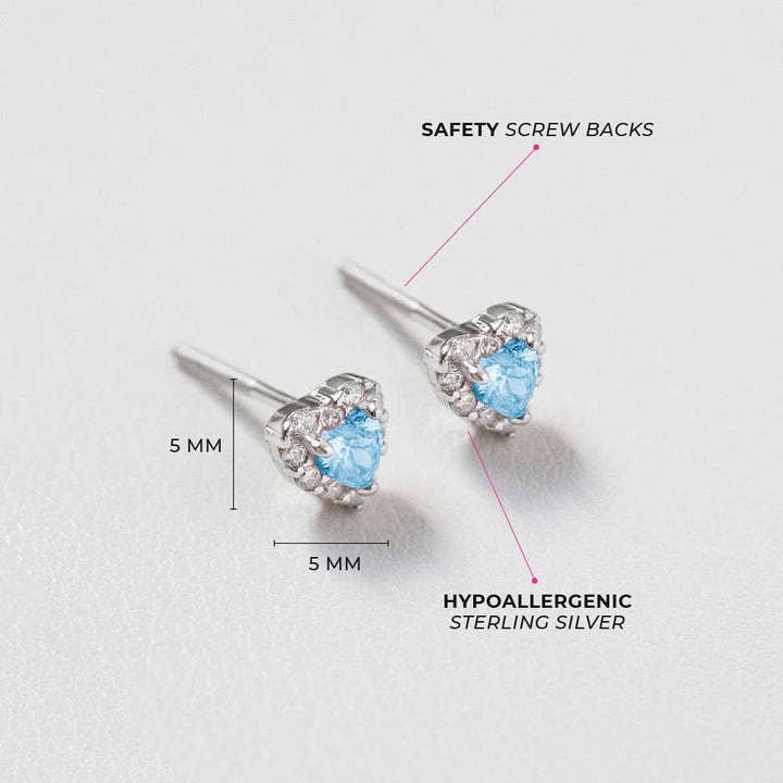 Princess Heart CZ Baby / Toddler Earrings - Sterling Silver: Pink