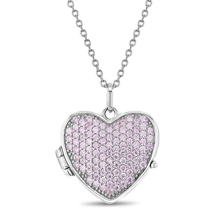 Pave Heart CZ Locket Children's Necklace - Sterling Silver