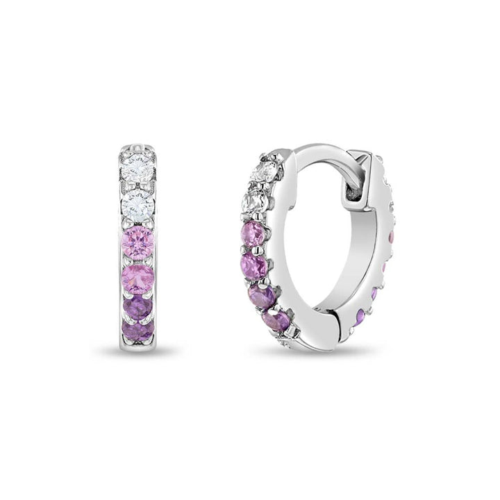 Colorful CZ 8mm Toddler Kids Earrings Hoop - Sterling Silver: Pink CZ