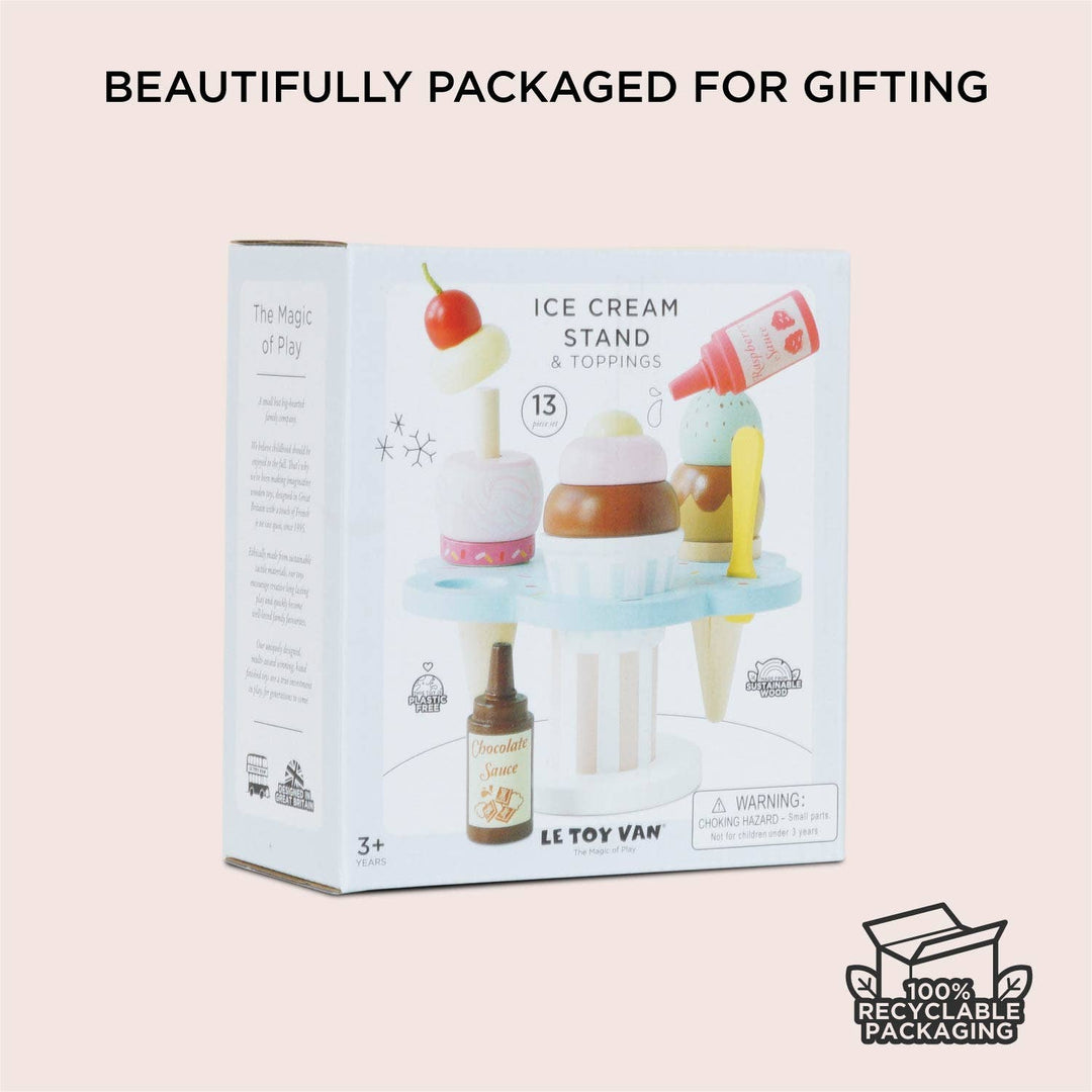 Wooden Ice Cream Stand & Toppings