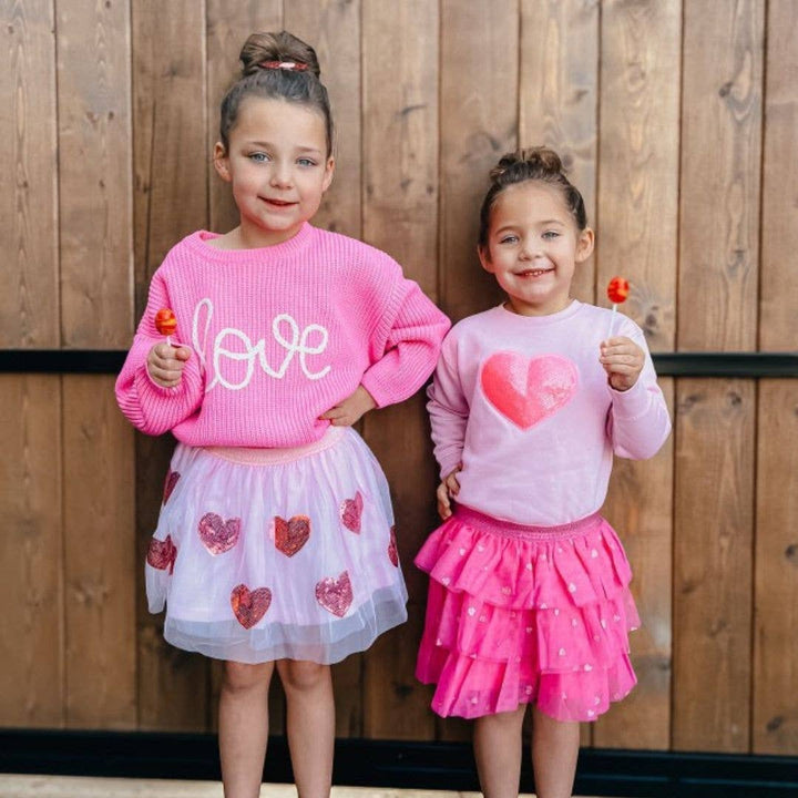 Heart Sequin Patch Valentine's Day Sweatshirt - Pink - Kids: 3T