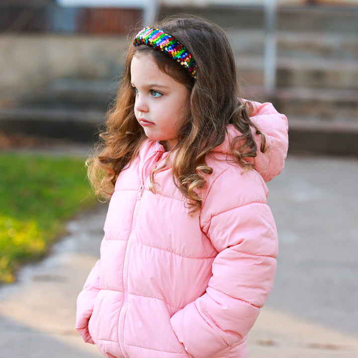 Reversible Sequin Headband - Kids Padded Hair Band: Teal/Purple