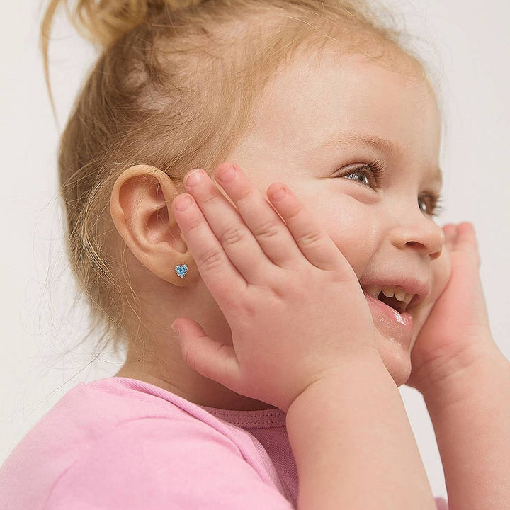 Princess Heart CZ Baby / Toddler Earrings - Sterling Silver: Pink