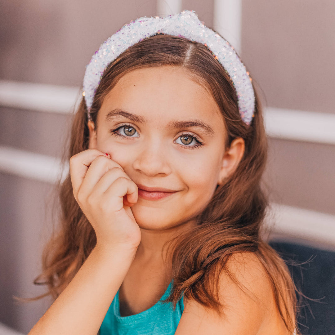 Sparkly Sequin Knot Headband: White