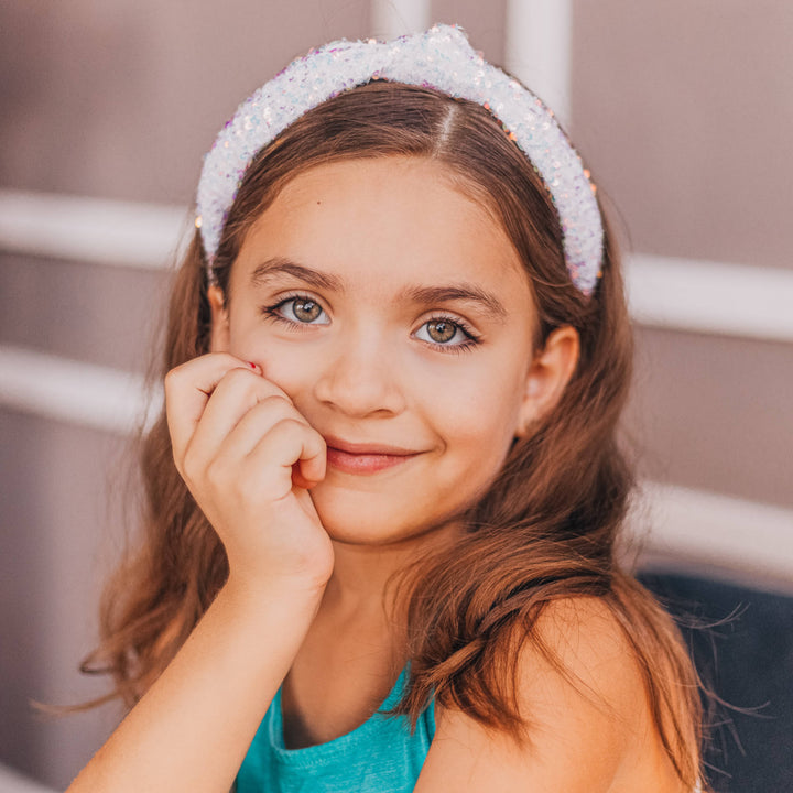 Sparkly Sequin Knot Headband: White