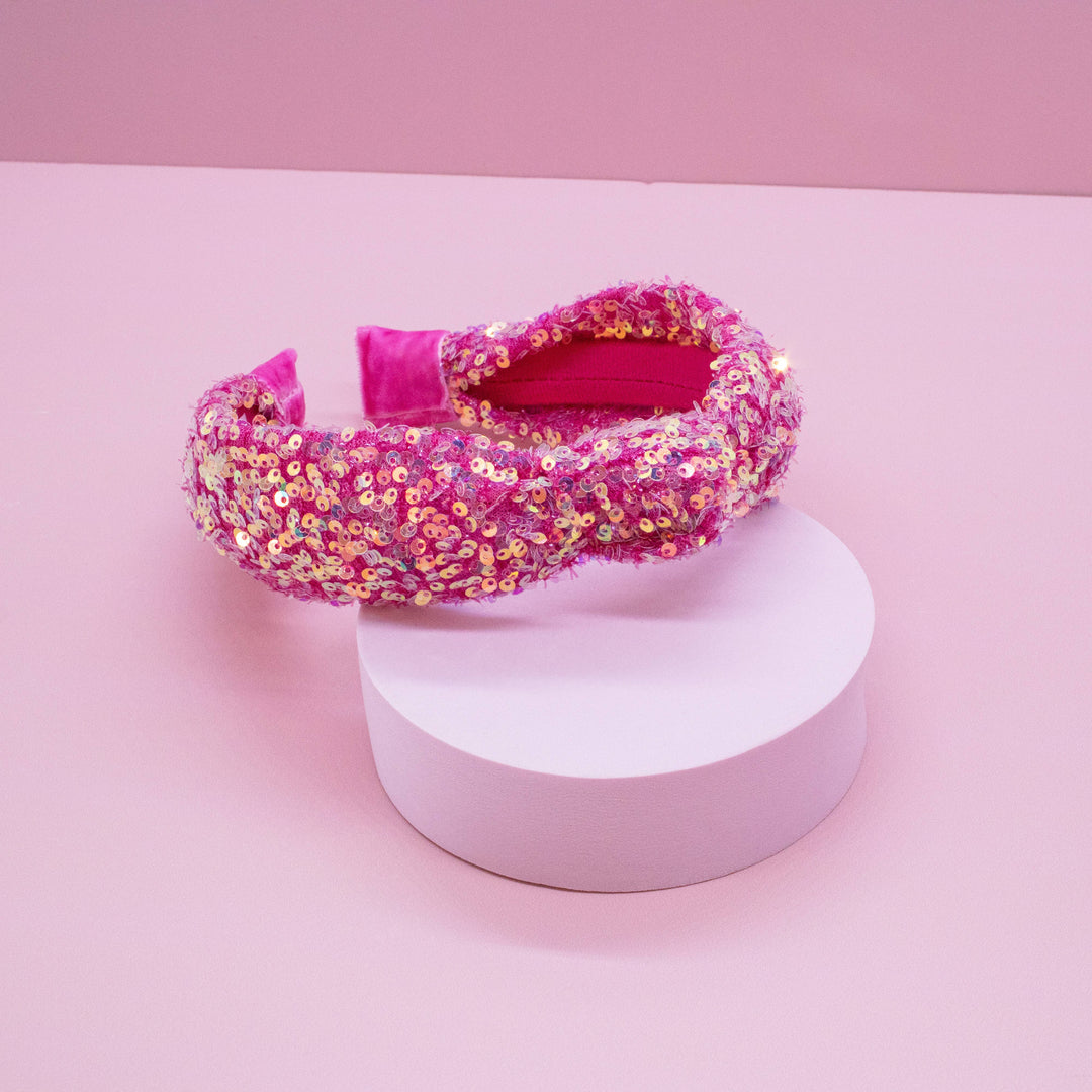 Sparkly Sequin Knot Headband: Hot Pink