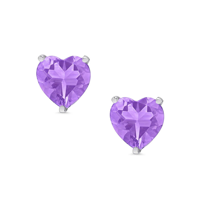 Heart CZ Stud Earrings in Sterling Silver (Purple)
