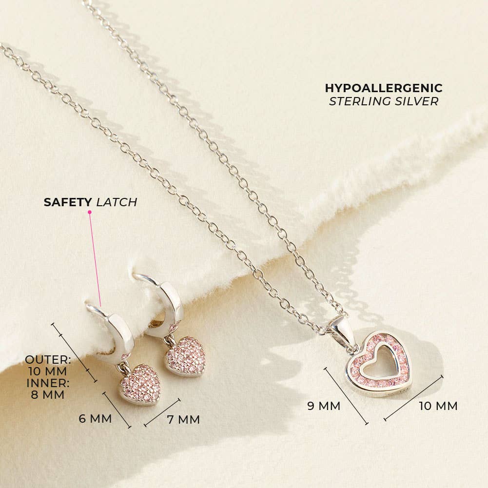 Open CZ Heart Childrens Jewelry Set -Sterling Silver