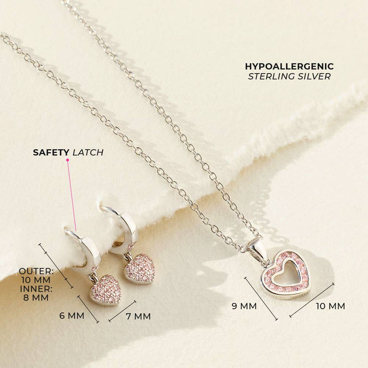 Open CZ Heart Childrens Jewelry Set -Sterling Silver