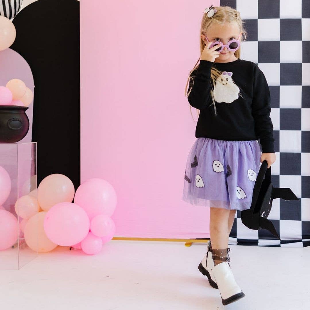 Girly Ghost Patch Halloween Sweatshirt - Kids Halloween: 2T