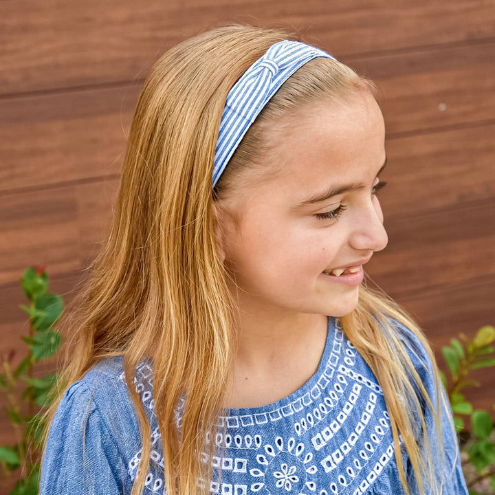 Adjustable No Slip Seersucker Bow Headband - Navy