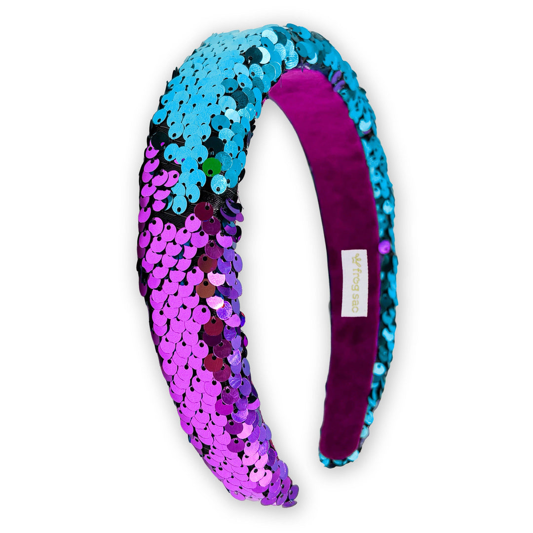 Reversible Sequin Headband - Kids Padded Hair Band: Teal/Purple