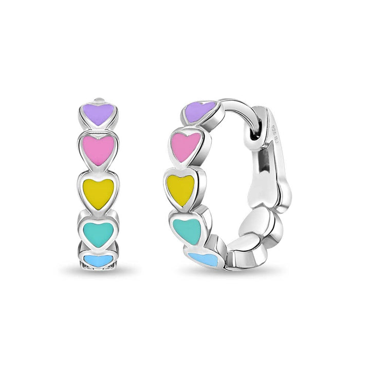 Heart 9mm Baby / Kids Earrings Hoop Enamel - Sterling Silver: Multicolor