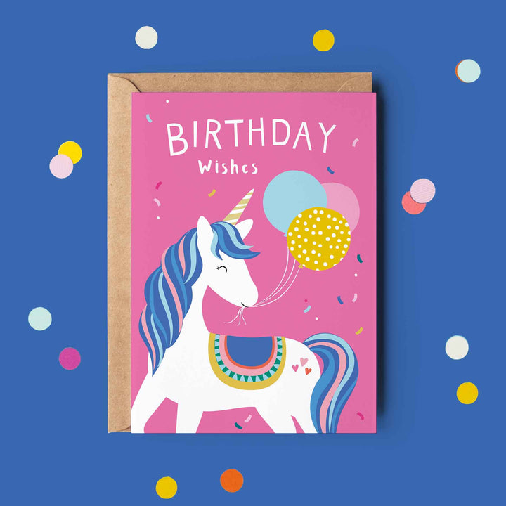 Birthday Wishes Card | Pink Unicorn Girl Birthday Card