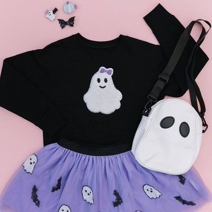 Girly Ghost Patch Halloween Sweatshirt - Kids Halloween: 5/6Y