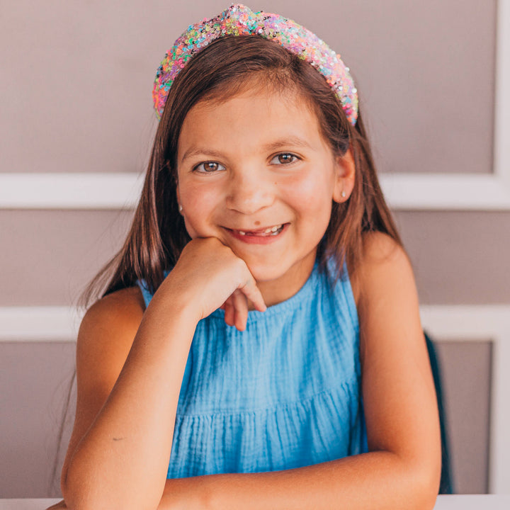 Kids Knot Headband - Sequin Knotted Hair Band Accessories: Blue
