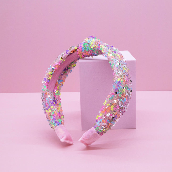 Kids Knot Headband - Sequin Knotted Hair Band Accessories: Blue