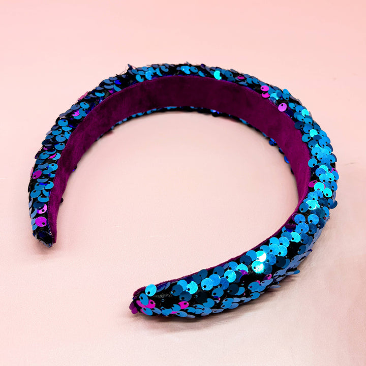 Reversible Sequin Headband - Kids Padded Hair Band: Teal/Purple