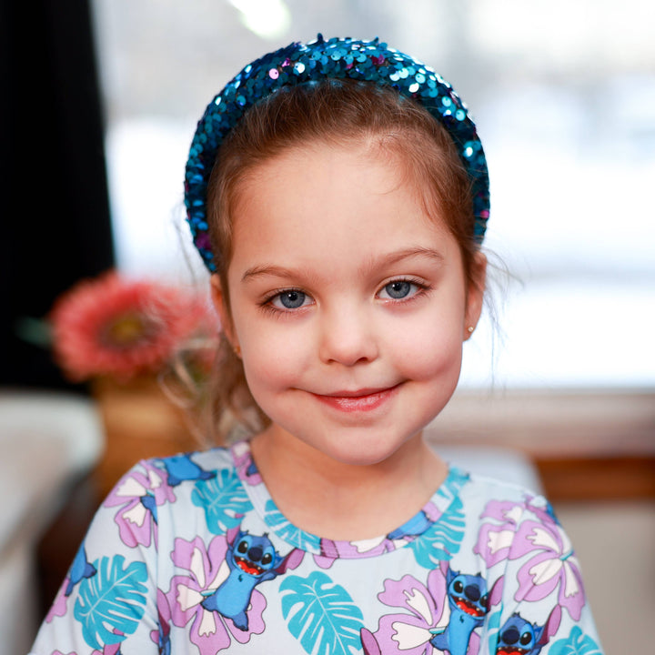 Reversible Sequin Headband - Kids Padded Hair Band: Teal/Purple