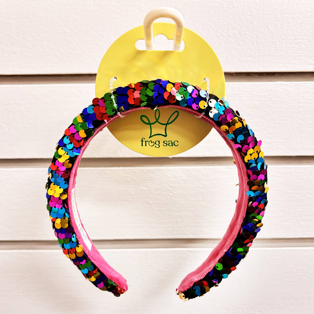 Reversible Sequin Headband - Kids Padded Hair Band: Teal/Purple