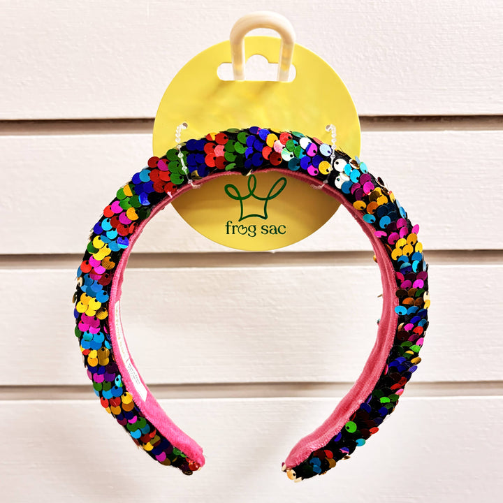 Reversible Sequin Headband - Kids Padded Hair Band: Teal/Purple