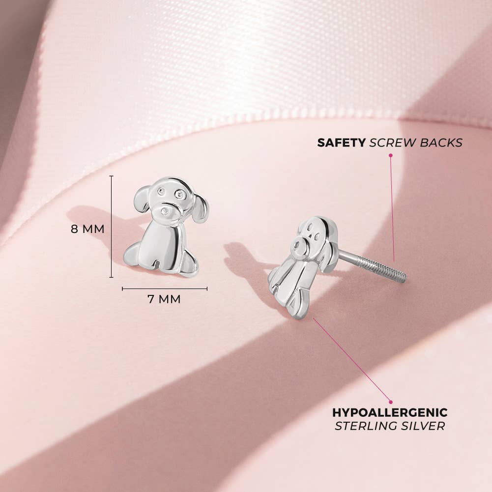 Puppy Dog Kids Children's Girls Earrings - Sterling Silver