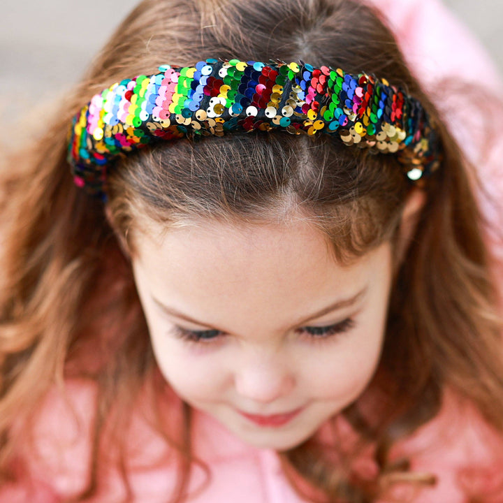 Reversible Sequin Headband - Kids Padded Hair Band: Rainbow/Gold