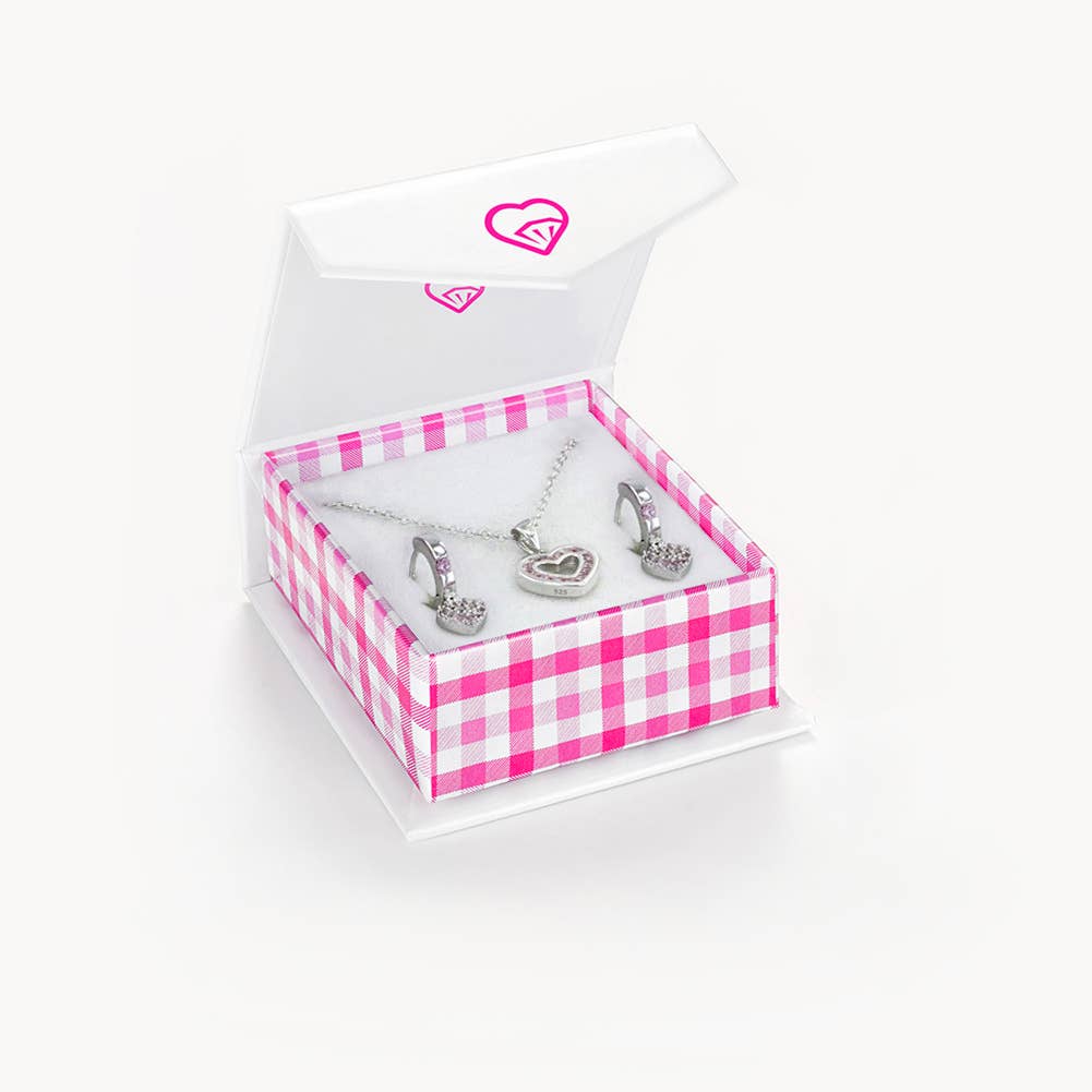 Open CZ Heart Childrens Jewelry Set -Sterling Silver