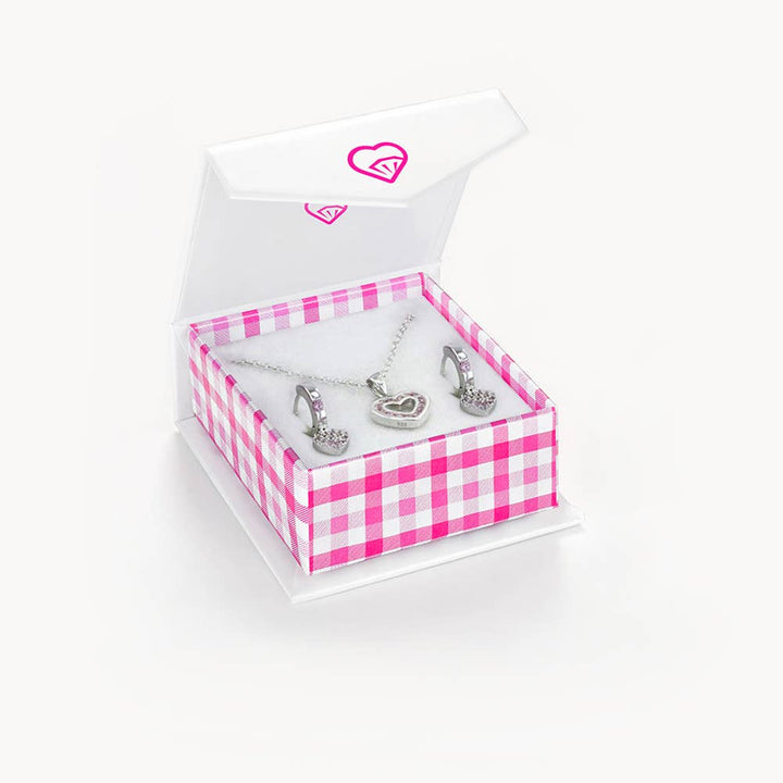 Open CZ Heart Childrens Jewelry Set -Sterling Silver