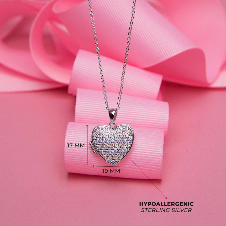Pave Heart CZ Locket Children's Necklace - Sterling Silver