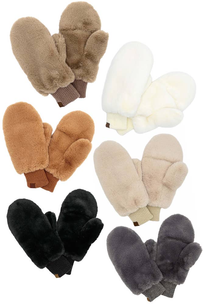 C.C Faux Fur Mittens with Shepherd Lining: Black