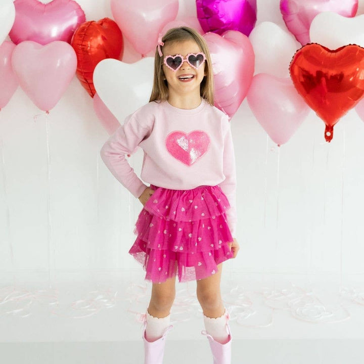 Heart Sequin Patch Valentine's Day Sweatshirt - Pink - Kids: 4T