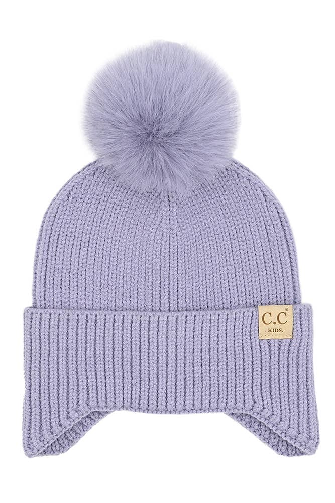 C.C Kids Ear Flap Pom Beanie: Ice Blue