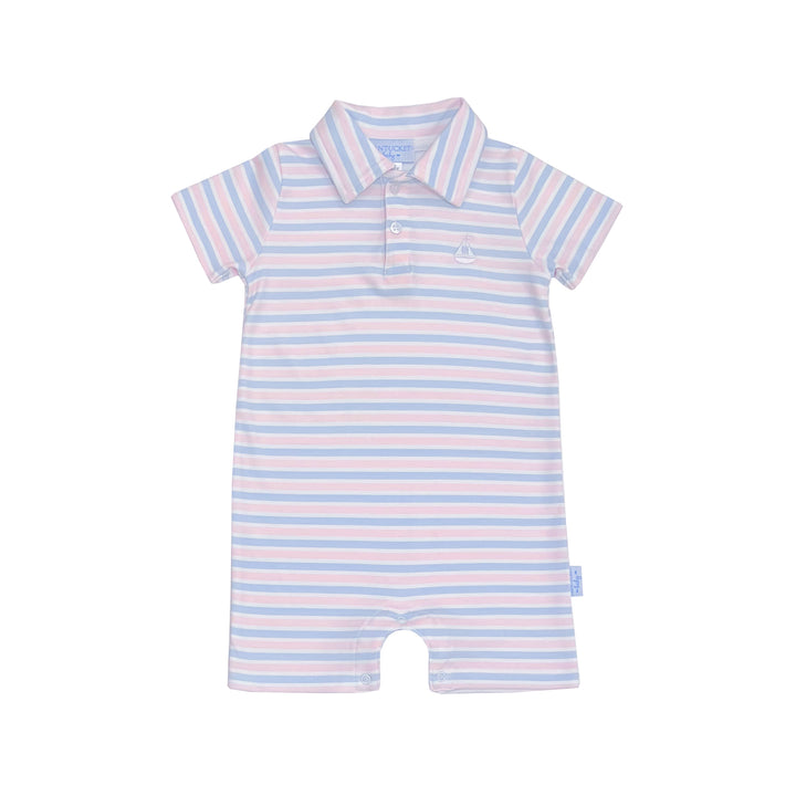 Portside Polo Romper-Chatham Bars Blue/Primrose Stripe