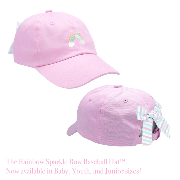 Rainbow Sparkle Bow Baseball Hat (Baby, Youth, Junior): Youth (ages 2-7)