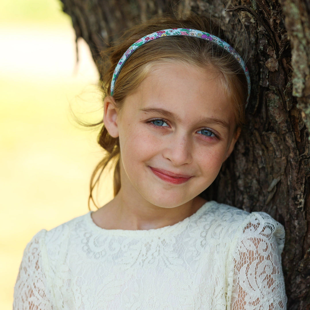 Thin Floral Headband - Non Slip Hair Accessories for Kids: Light Blue