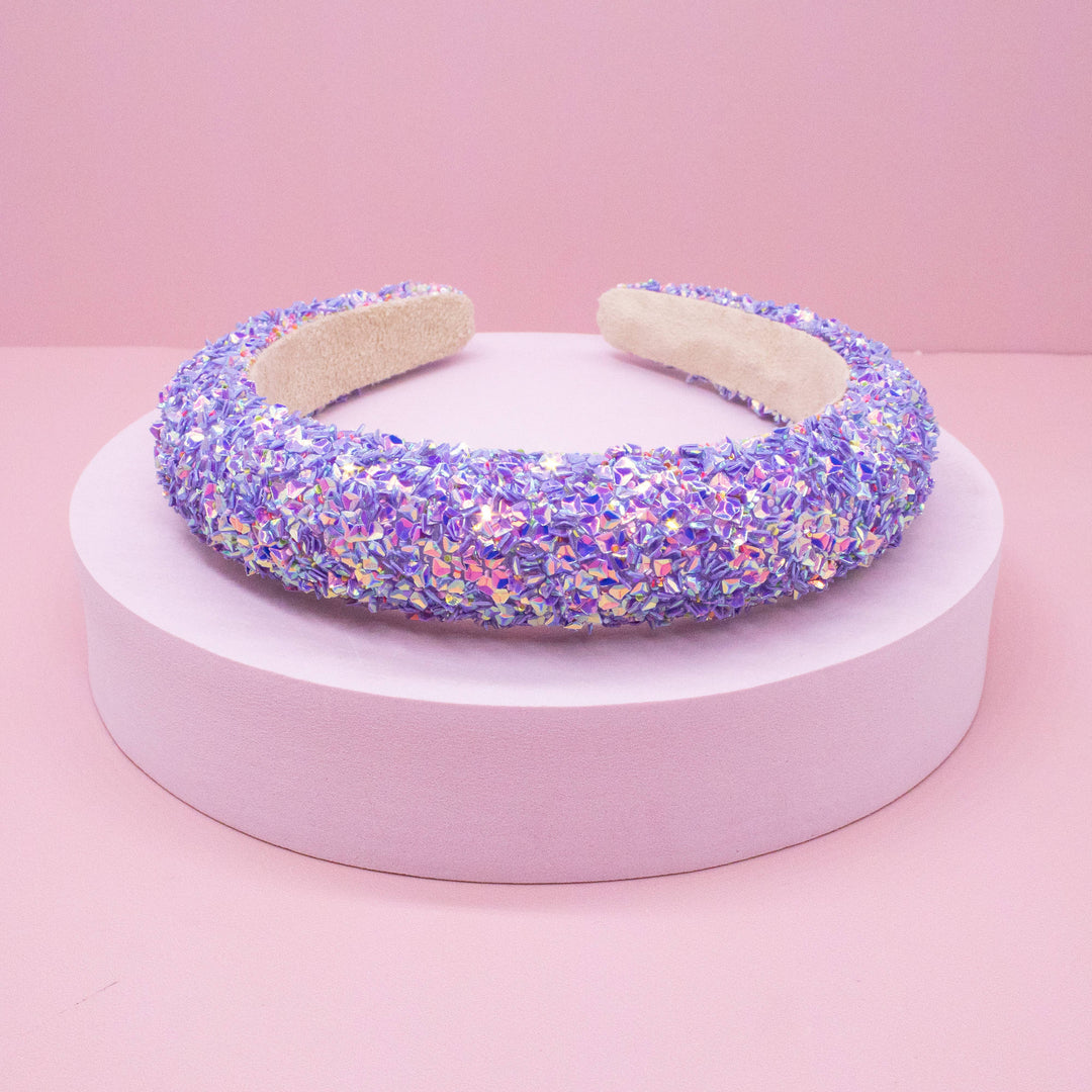 Kids Padded Headband - Chunky Sequin Hair Band: Purple