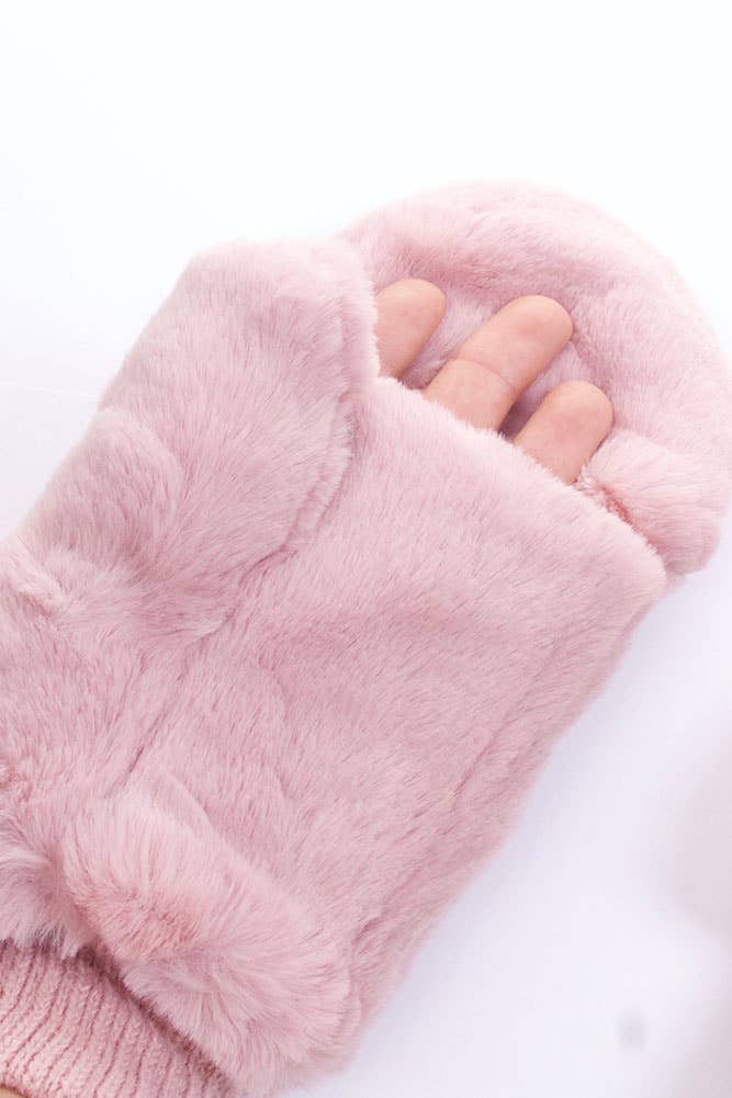 C.C Faux Fur Mittens with Shepherd Lining: Black