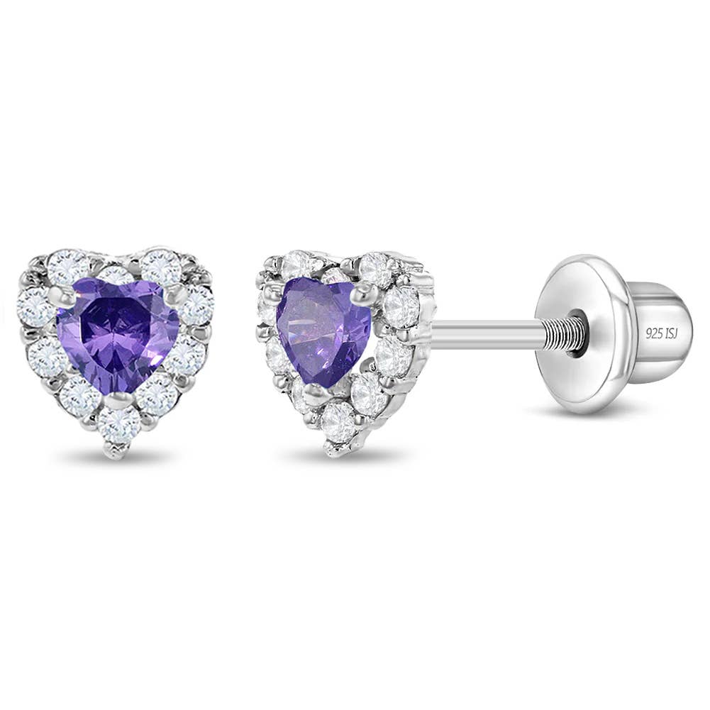 Princess Heart CZ Baby / Toddler Earrings - Sterling Silver: Pink